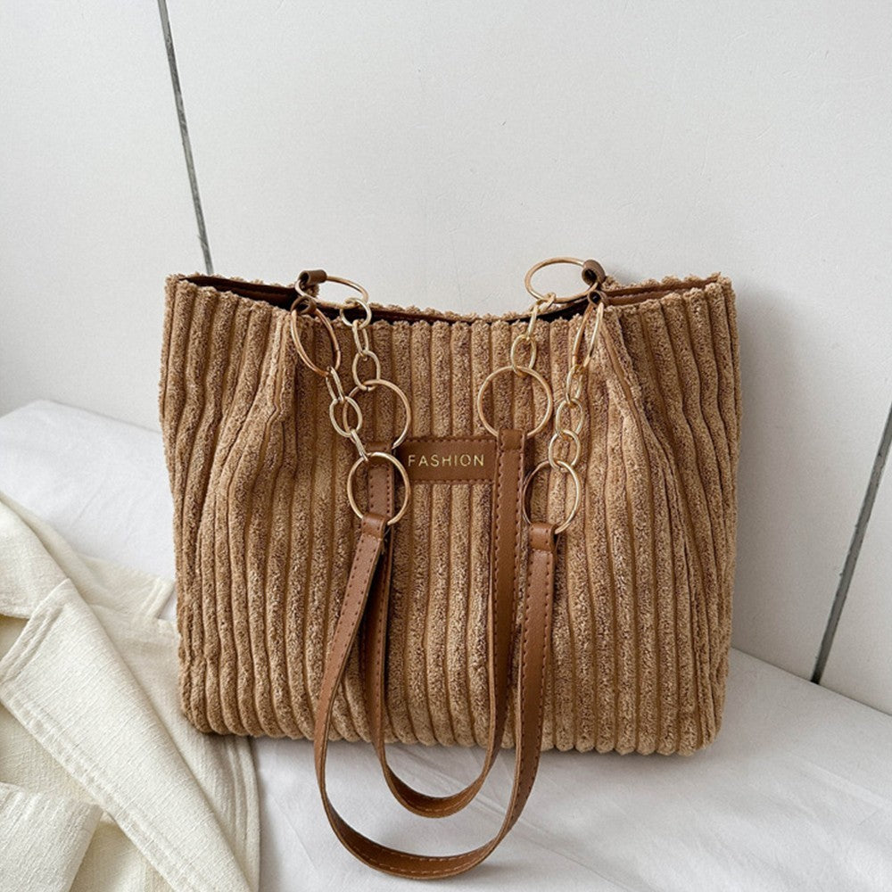 Women's Corduroy Shoulder Bag Tote Handbag Fashion Casual Large Capacity Purse