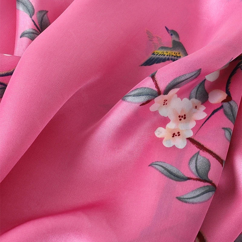 27x27 Inch Silk Feel Square Scarf for Women Printed Headkerchief Neck Wrap Pink
