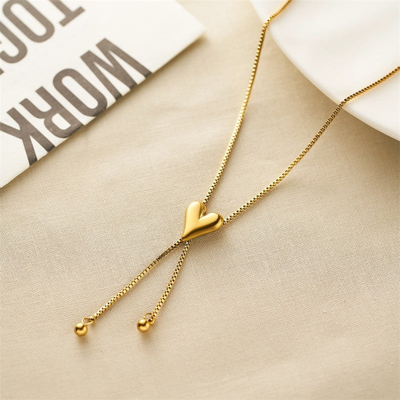 Stainless Steel Heart Lariat Y Necklace with Adjustable Slider Chain