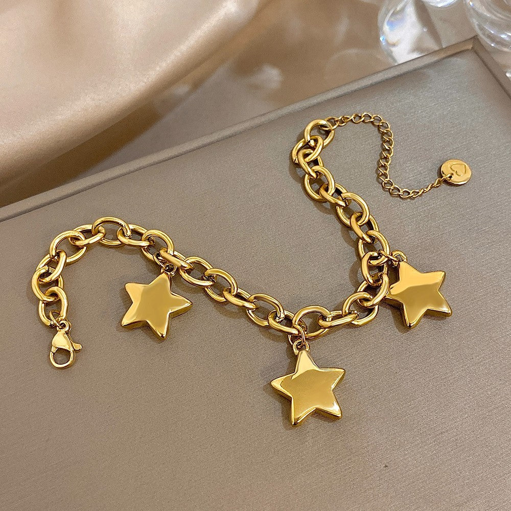 2pcs Gold Silver Star Charm Bracelet Set Chain Link Adjustable Jewelry