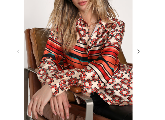 Getting in the Groove Ivory Striped Geo Print Button Up Top Small  for Women 