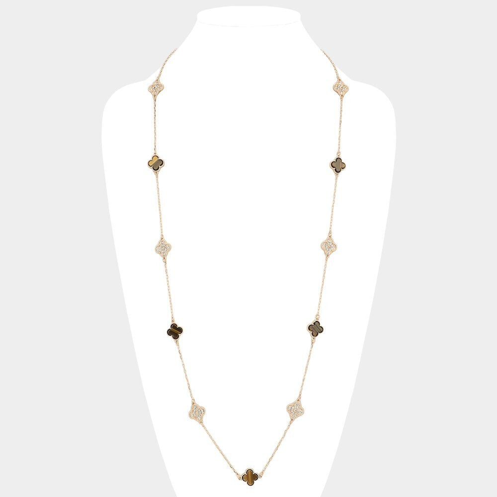 Quatrefoil Station Long Necklace Gold Plated Dainty Layering Jewelry for Women
