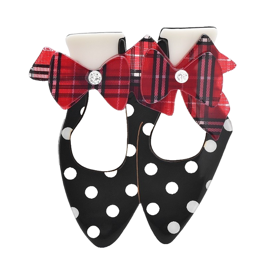 Polka Dot Shoes Bow Brooch Pin Acrylic Ballet Flats Fashion Jewelry Gift