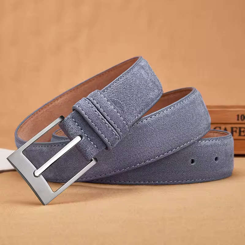 Welour Genuine Leather Belt Men Luxury Suede New Style Buckle Up Gray 39in