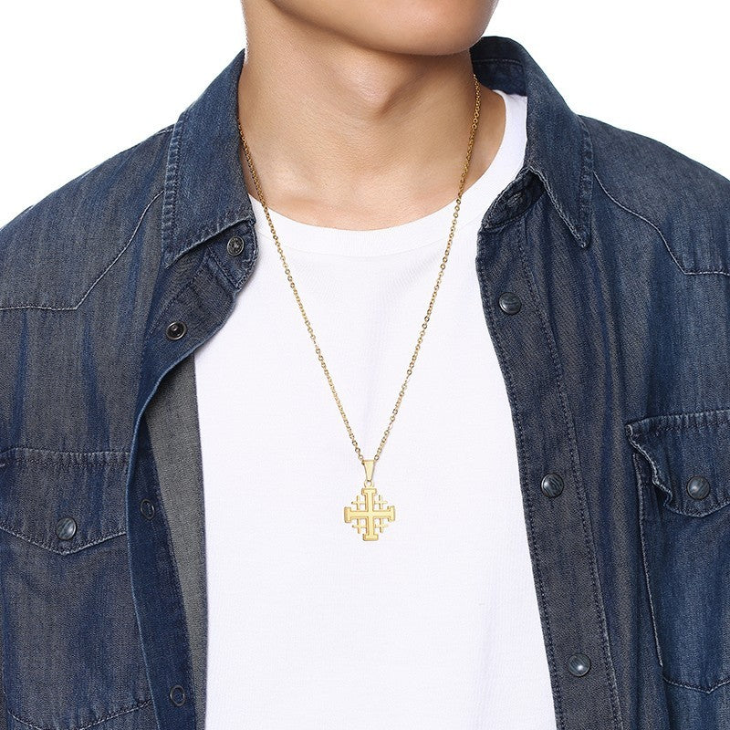 Stainless Steel Knights Templar Cross Pendant Necklace Gold Tone Christian Faith