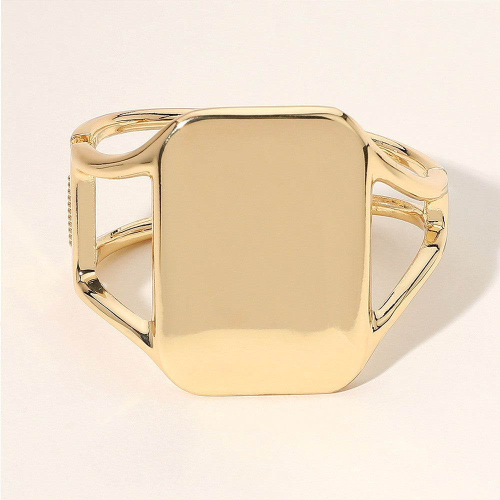 Bold Gold Hinged Bangle Cuff Bracelet Wide Rectangle Statement Jewelry For Lady