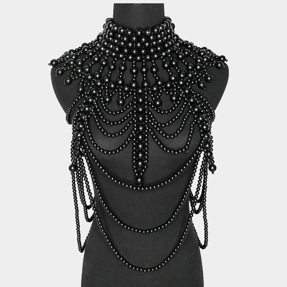 Draped Pearl Body Chain Necklace Statement Armor Style Layered Festival Jewelry
