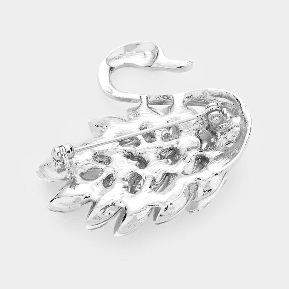 2PCs Crystal Swan Brooch Set Black & Silver Bird Pin Wedding Statement Gift