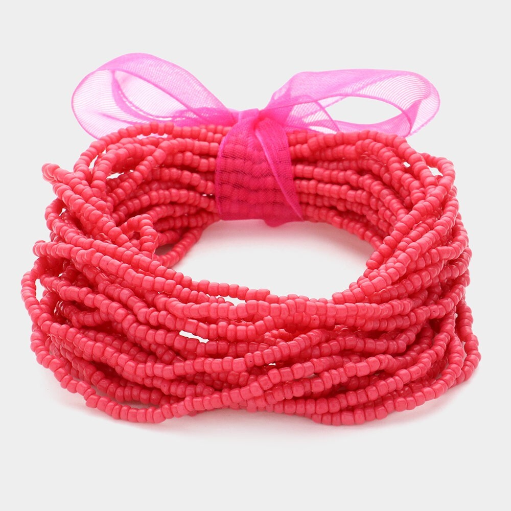 25PCS Colorful Seed Beaded Stretch Bracelets Boho Stackable Jewelry Hot Pink