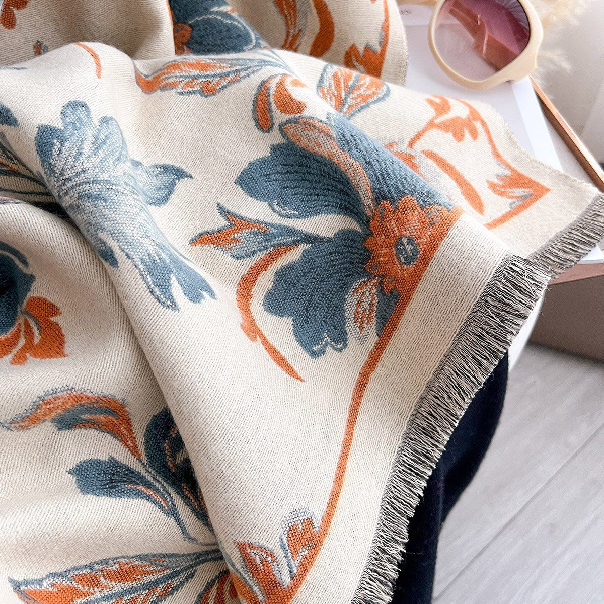 Warm Floral Shawl Wrap Scarf Cashmere Feel Oversized Stole Winter Gift