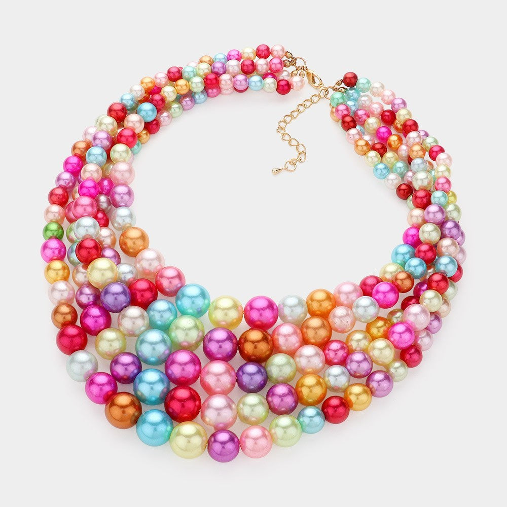 Elegant Pearl Multi Strand Bib Necklace Layered Statement Jewelry for Women