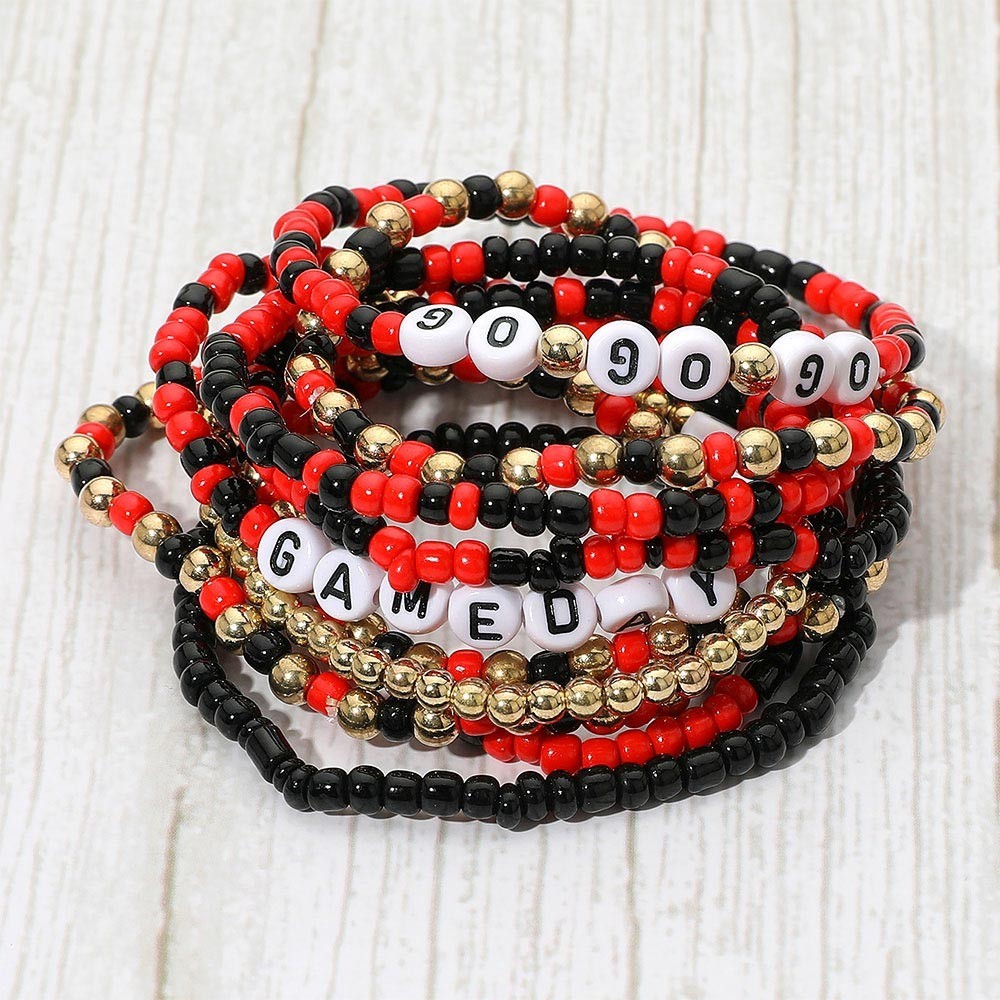10PCS GO GAMEDAY Beaded Stretch Bracelet Set Multi Layered Team Spirit Jewelry
