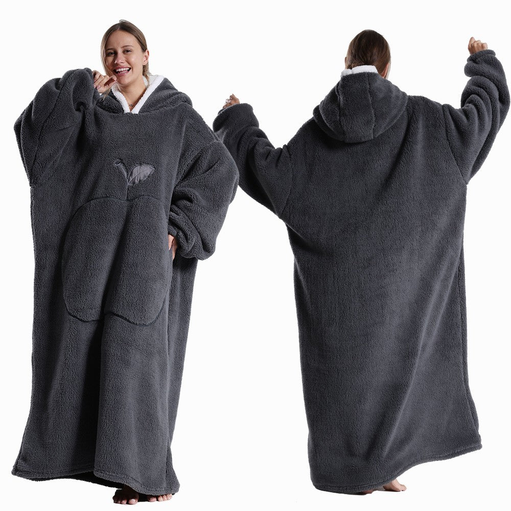 Oversized Wearable Blanket Hoodie Sweatshirt Long Dark Gray Charcoal Sherpa Cozy