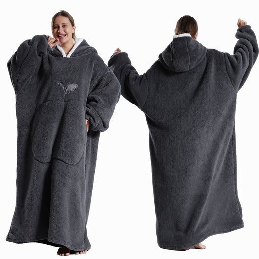Oversized Wearable Blanket Hoodie Sweatshirt Long Dark Gray Charcoal Sherpa Cozy