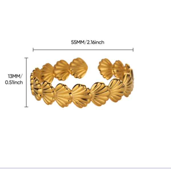 Gold Tone Stainless Steel Shell Cuff Bracelet for Women Beach Inspired Jewelry
