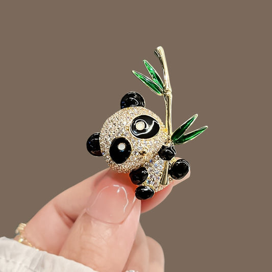 Sparkling Panda Brooch Pin Crystal Rhinestone Bamboo Animal Jewelry Gift Cute