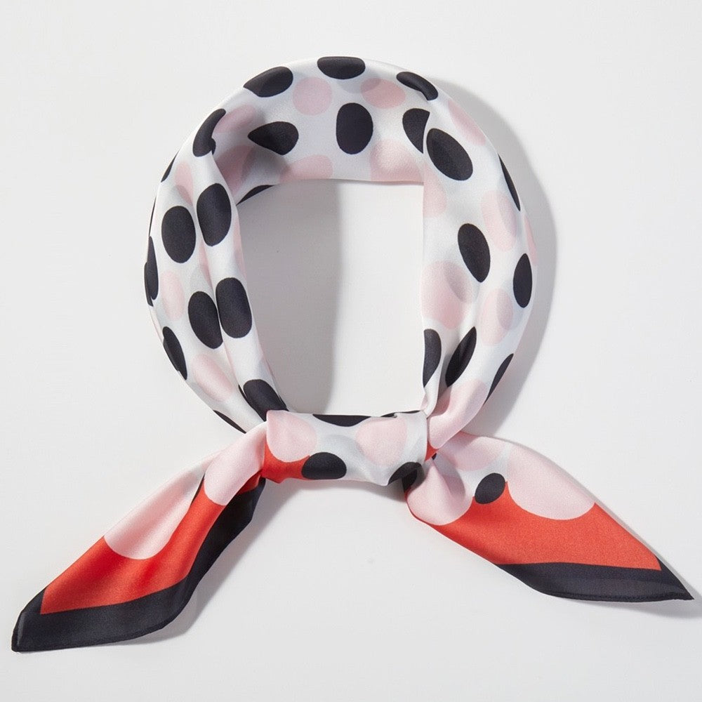 2pcs Vibrant Polka Dot Square Silk Feel Satin Neck Scarf Accessory Set
