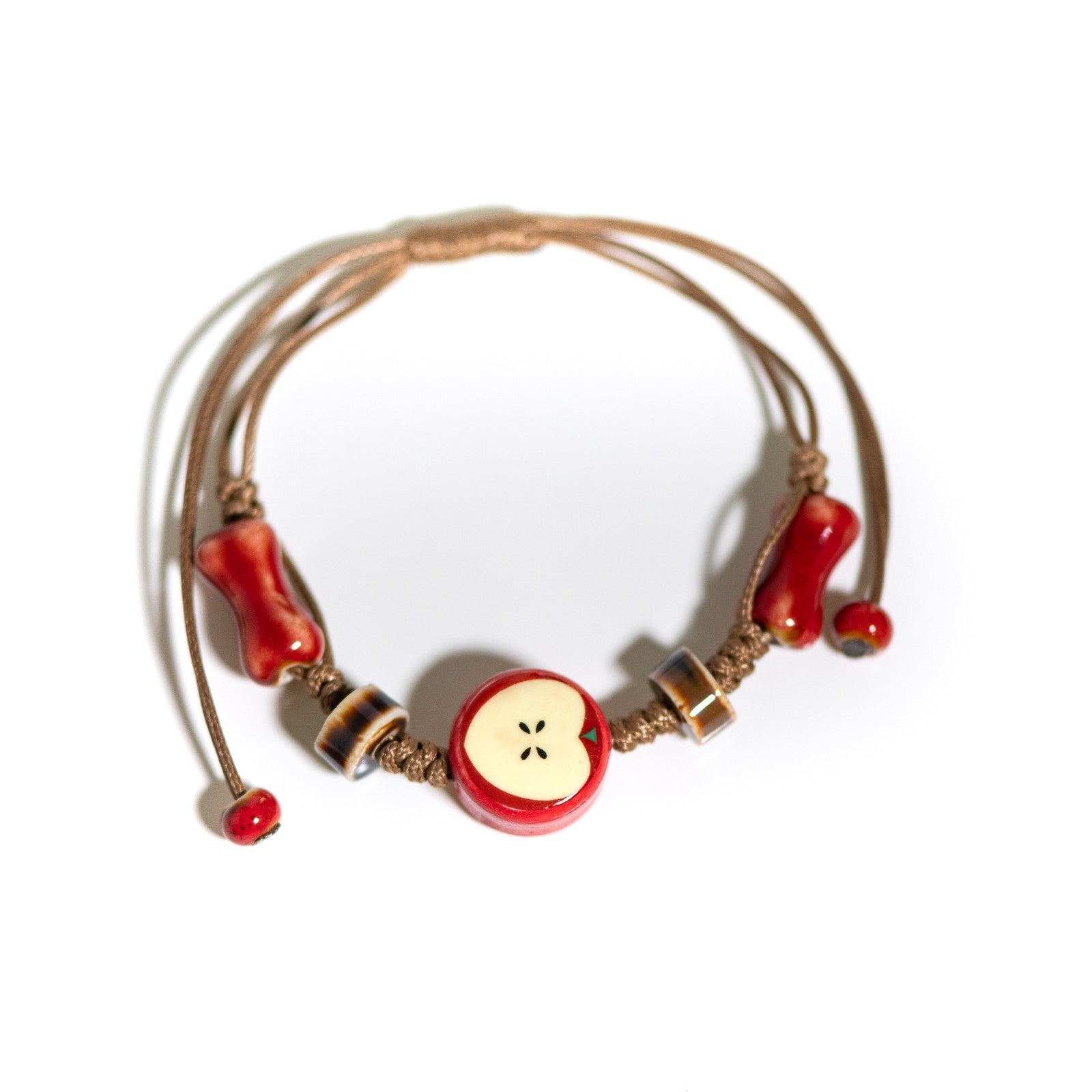 Handmade Apple Ceramic Bracelet with Adjustable Woven Cord Cute Jewelry Gift