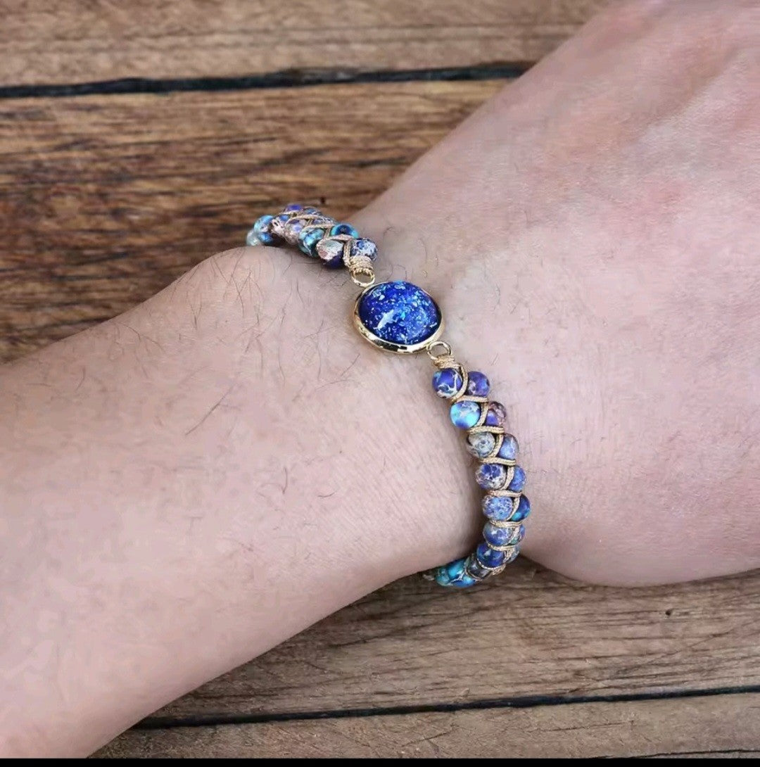 Grounding Braided Bracelet for Meditation with Celestial Blue Stone Center
