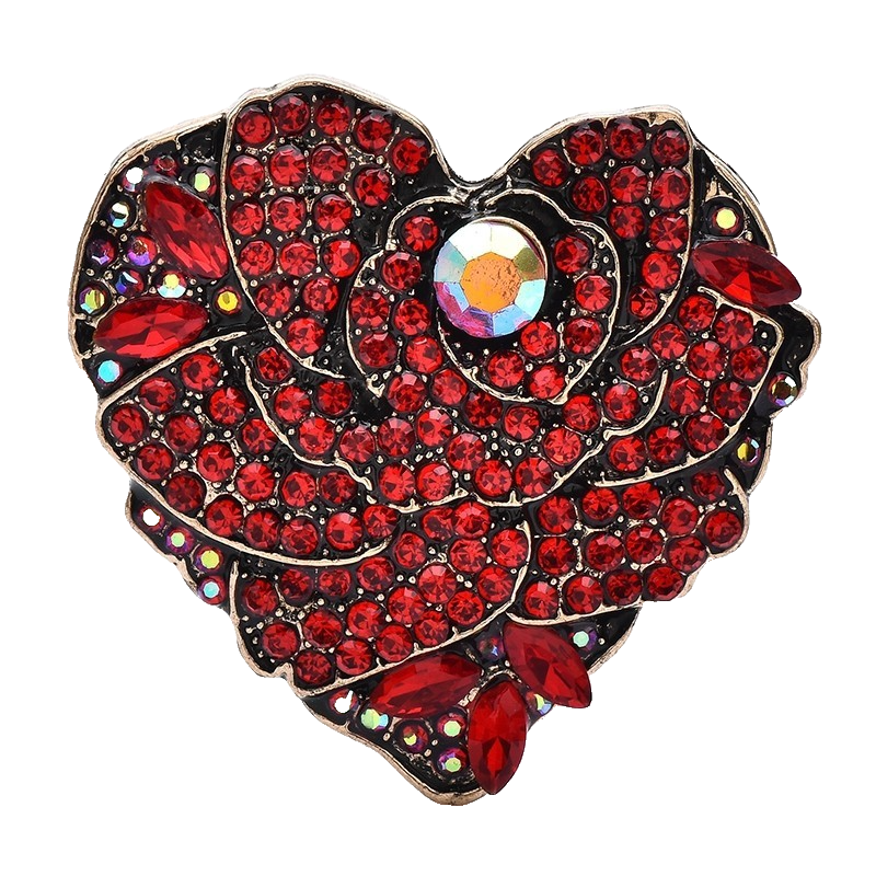 2pcs Red Rhinestone Heart Rose Flower Brooch Pin Women Wedding Jewelry Gift