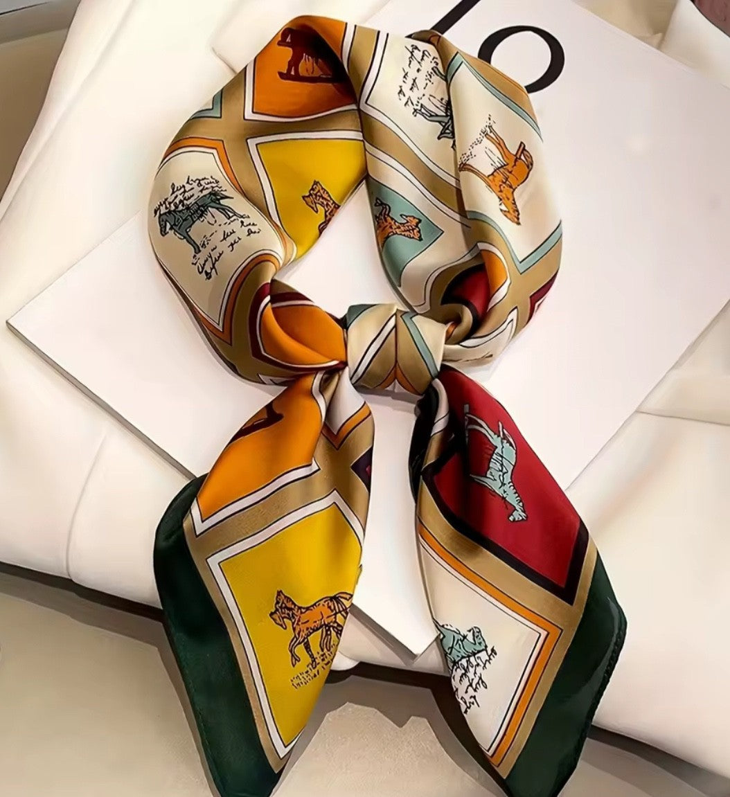 Large Square Pattern Scarf Polyester Silk-Feel Wrap Bold Geometric Print Fashion