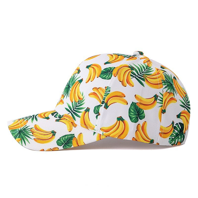 Banana Print Baseball Cap Tropical Fruit Hat White Cotton Adjustable Sun Hat