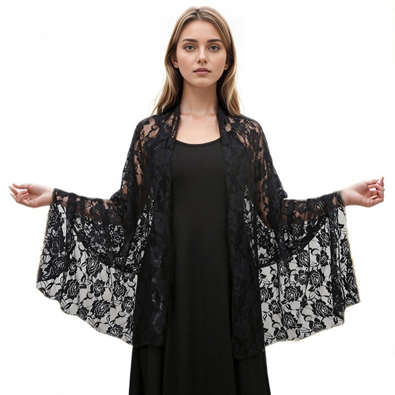 New Black Floral Lace Shawl Shrug Women's Evening Wrap Scarf Bolero