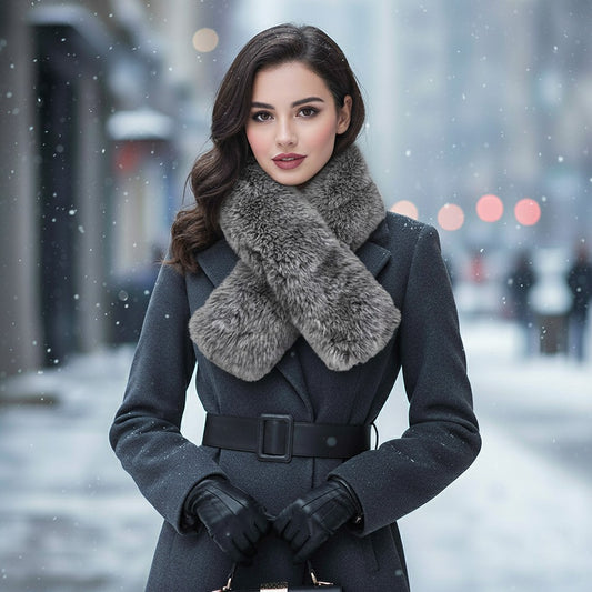 Luxury Grayn Black Faux Fur Scarf Collar Stole Winter Wrap Women's Fashion Chic