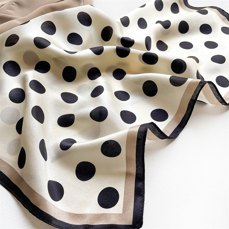 Women's Classic Silk Scarf Black Polka Dot Square Neckerchief Head & Neck Wrap