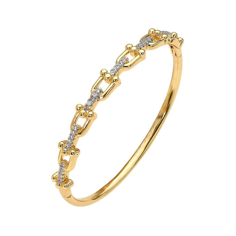 Gold Plated Cubic Zirconia Hinged Bangle Bracelet Stainless Steel Holiday Gift