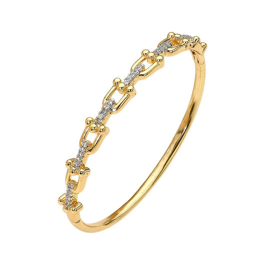 Gold Plated Cubic Zirconia Hinged Bangle Bracelet Stainless Steel Holiday Gift