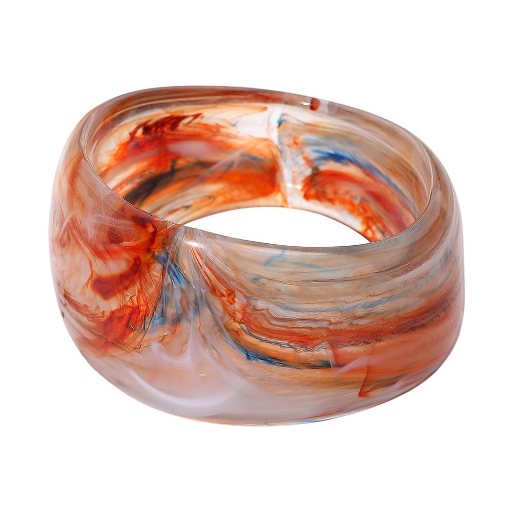 Women's Multi Smokey Wide Sculptural Marbled Resin Bangle Bracelet Slips On