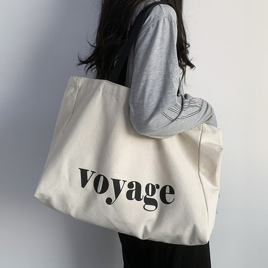 Letter Voyage Canvas Tote Bag Large Shoulder Bag for Women Travel Shopping Bags