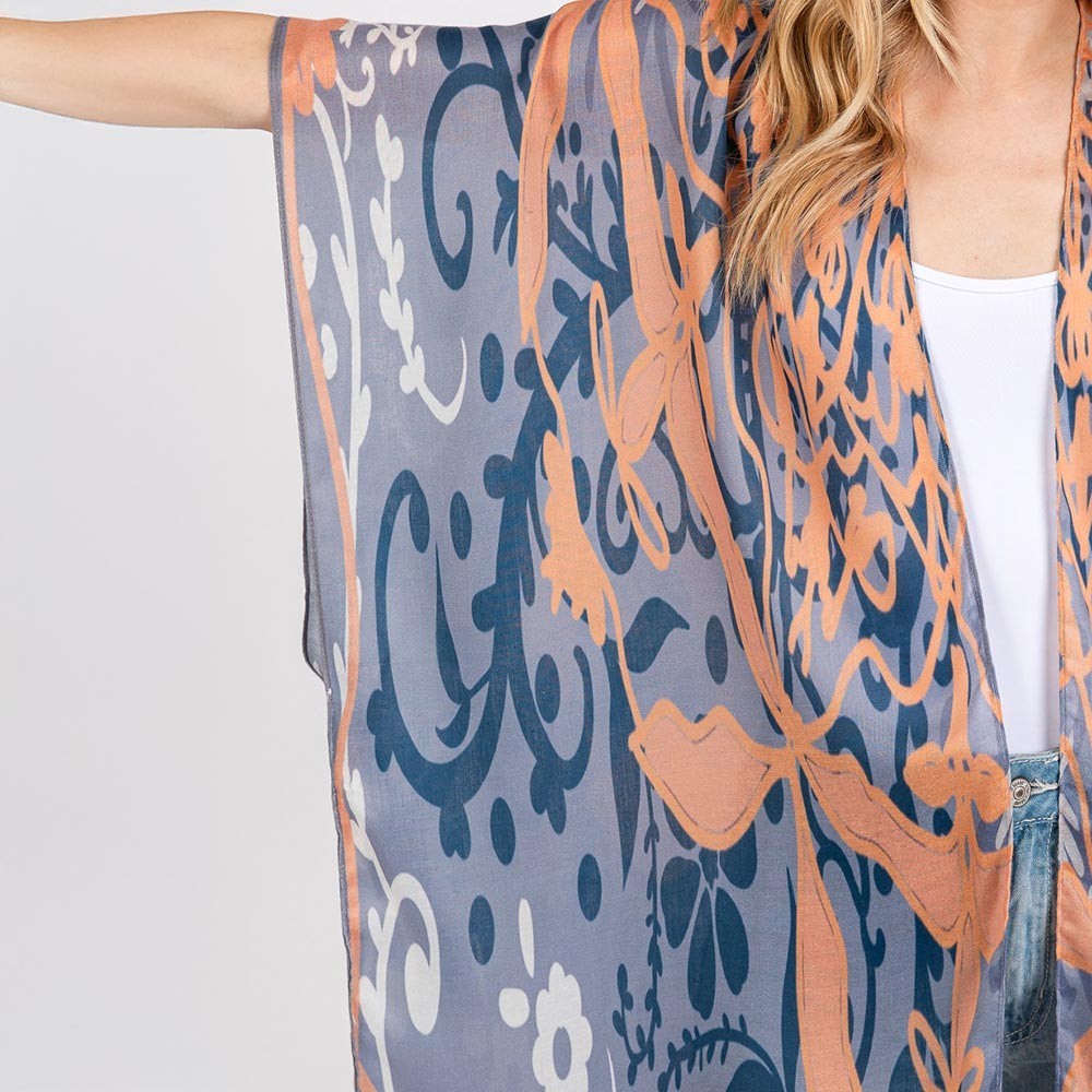 Women’s Boho Print Long Kimono Duster Sheer Cover Up Open Front Poncho