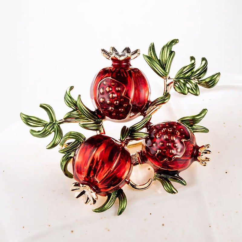 Pomegranate Brooch Pin Fruit Enamel Gold Tone Statement Jewelry Gift