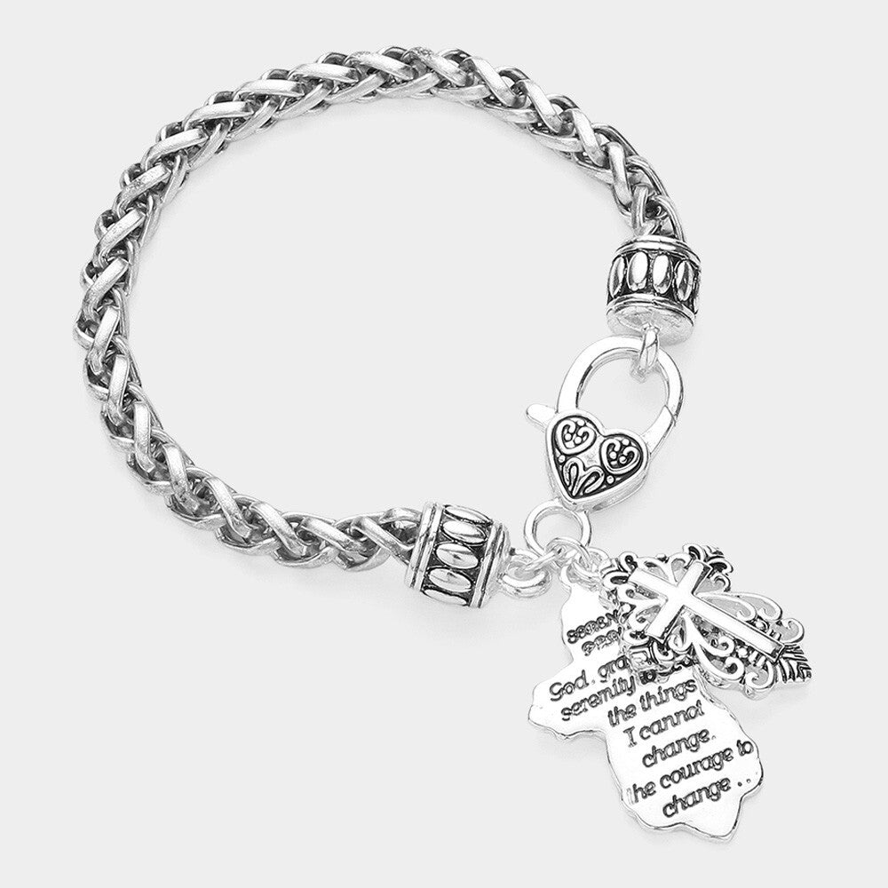 Inspiring Jewelry Serenity Prayer Message Cross Charm Bracelet Religious