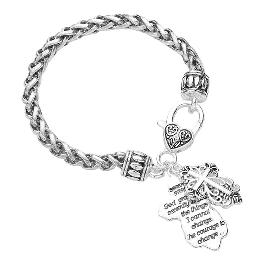 Inspiring Jewelry Serenity Prayer Message Cross Charm Bracelet Religious
