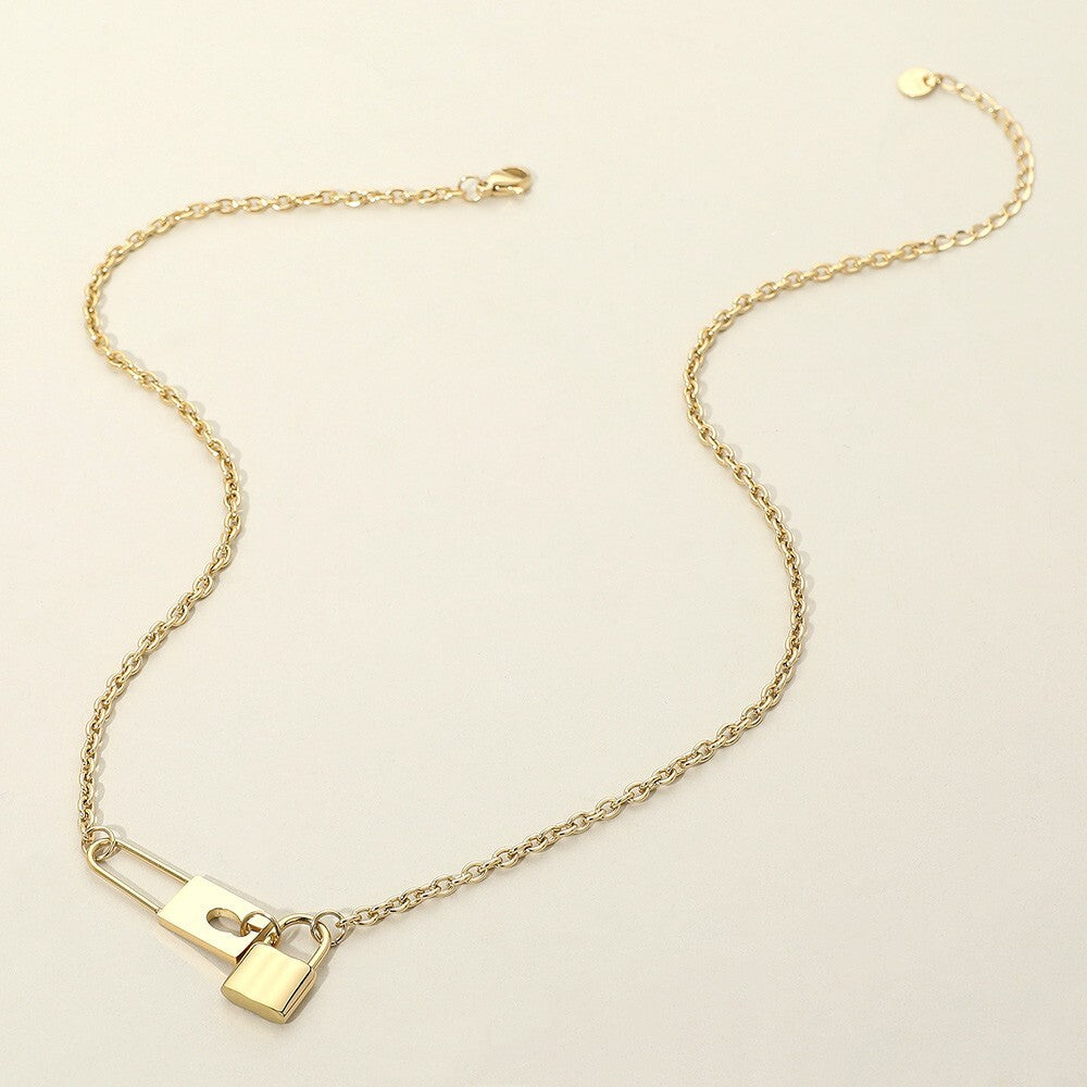 Stainless Steel Lock Pendant Necklace for Women Chunky Chain Link Padlock Choker