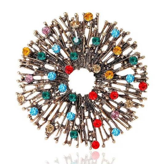 VINTAGE STYLE Starburst Abstract Brooch Pin Multi-Color Rhinestones Gold Tone