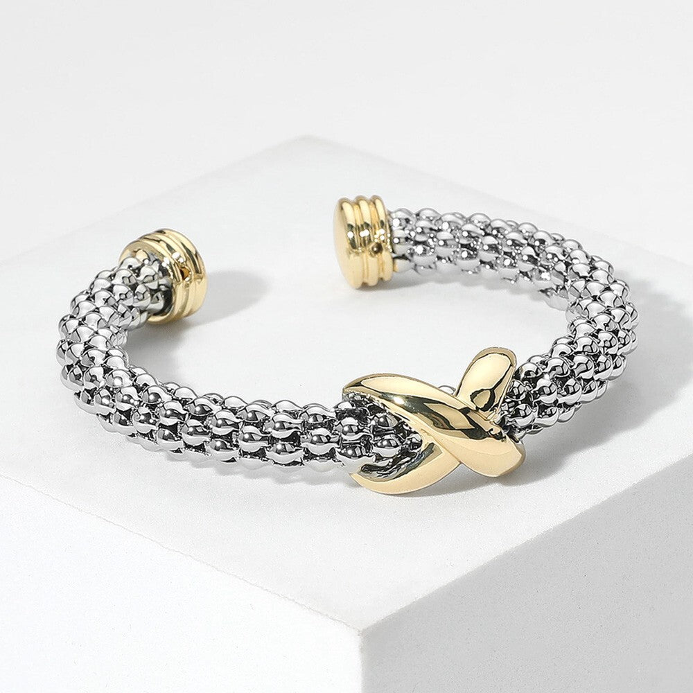 Two Tone Crisscross Open Cuff Bracelet Fashion Jewelry for Women