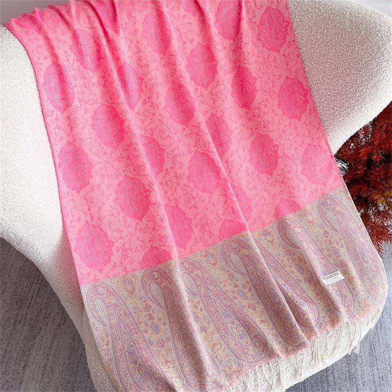 Pink Paisley Pashmina Scarf Shawl Wrap Floral Jacquard Tassel Hijab 28x71"