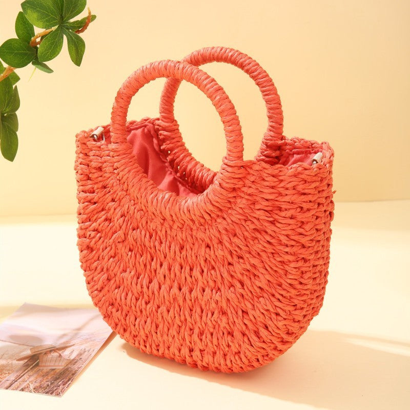Handmade Rattan Straw Half Moon Tote Bag for Women Beach Summer Casual Handbag