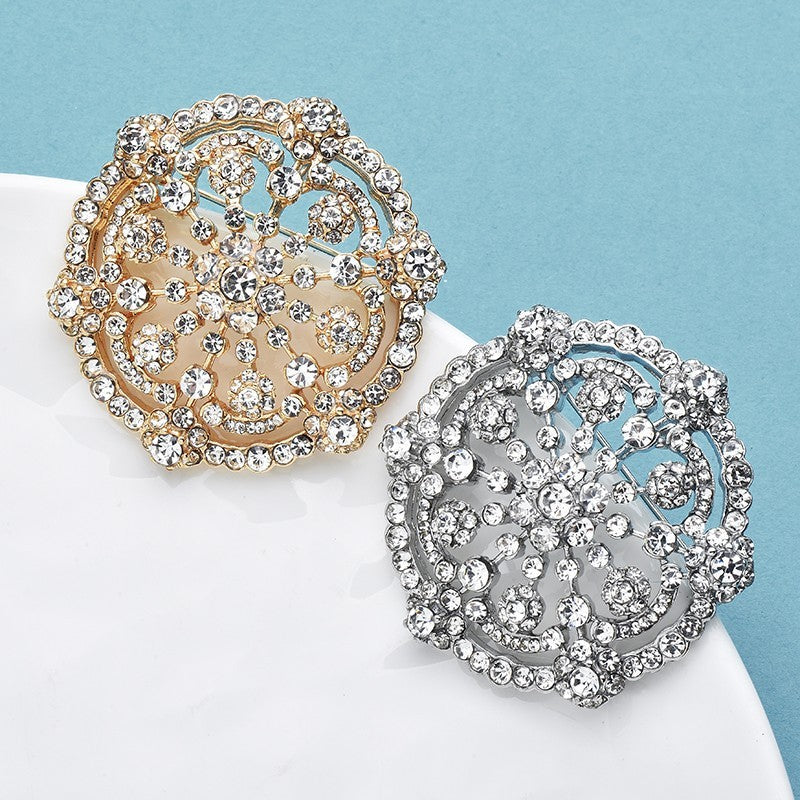 2pcs Vintage Crystal Flower Brooch Pin Set Gold Silver Tone Floral Retro