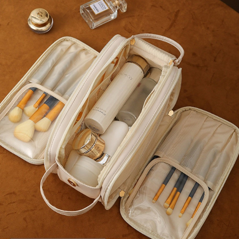 3 Layer Portable Travel Makeup Pouch Bag Ivory Cosmetic Organizer Bag for Women