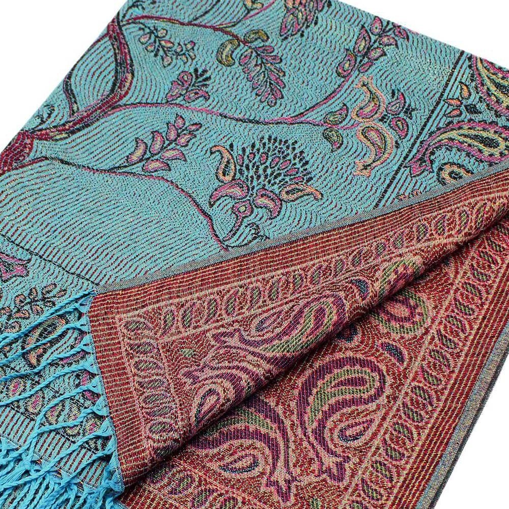 Metallic Birds Tree Paisley Pattern Pashmina Scarf Shawl Wrap for Women