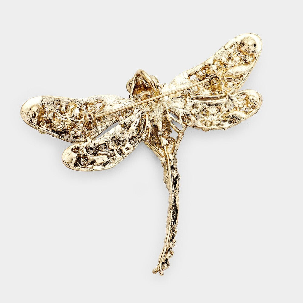 Green Crystal Rhinestone Dragonfly Brooch Pin Insect Jewelry Gift for Women
