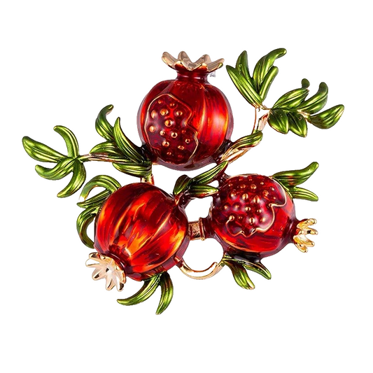 Pomegranate Brooch Pin Fruit Enamel Gold Tone Statement Jewelry Gift