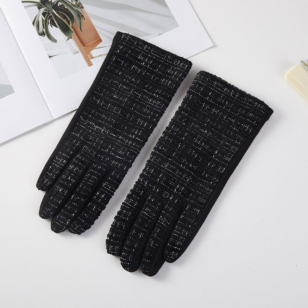 Pair of One Size Lurex Tweed Smart Touch Warm Winter Gloves for Women Black