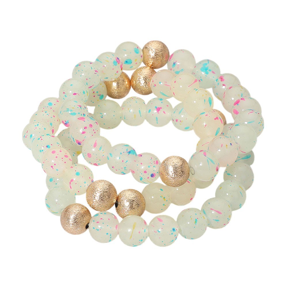 3PCS Paint Splash Beaded Stretch Bracelets for Women Colorful Elastic Stackable
