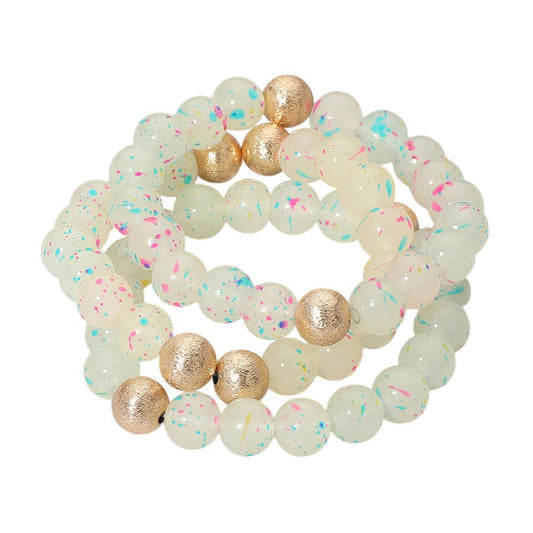 3PCS Paint Splash Beaded Stretch Bracelets for Women Colorful Elastic Stackable